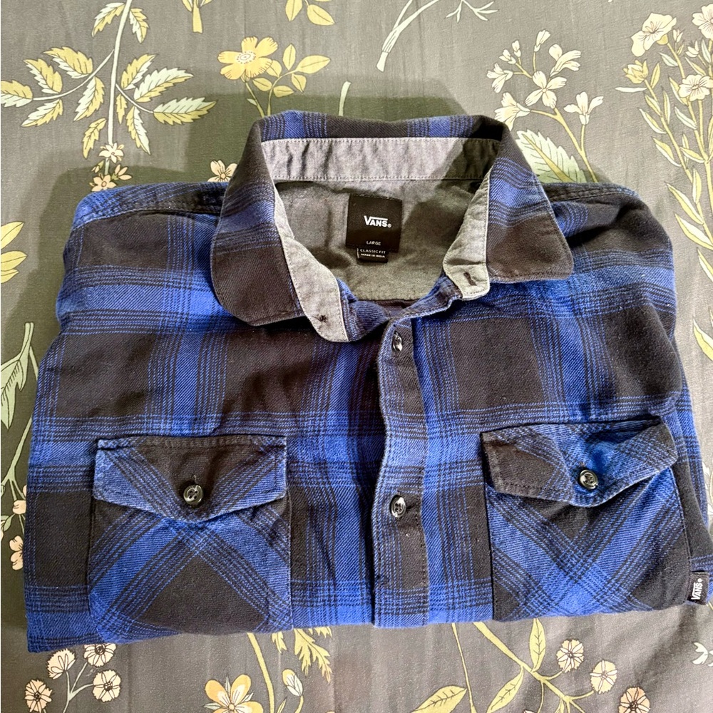 Vans Black and Blue Flannel Button Down Shirt
